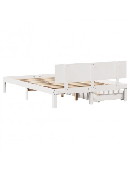 Giroletto con Cassetti Bianco 140x190 cm Legno Massello di Pino