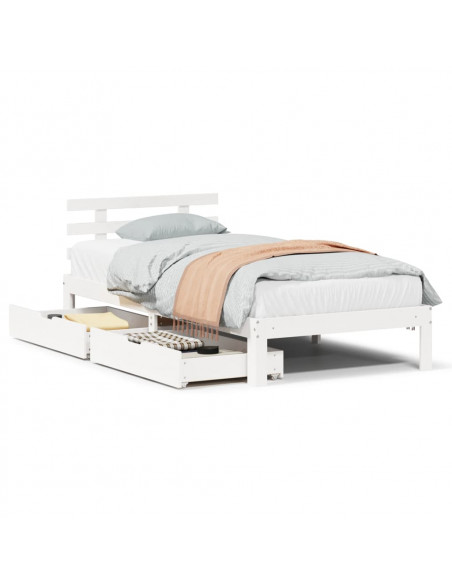 Giroletto con Cassetti Bianco 75x190 cm Legno Massello di Pino