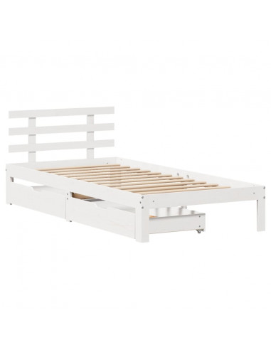 Giroletto con Cassetti Bianco 75x190 cm Legno Massello di Pino