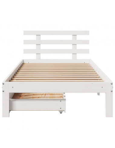 Giroletto con Cassetti Bianco 90x190 cm Legno Massello di Pino