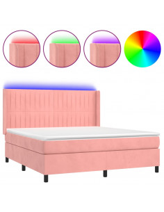 Letto a Molle con Materasso e LED Rosa 160x200 cm in Velluto
