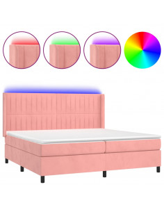 Letto a Molle con Materasso e LED Rosa 200x200 cm in Velluto