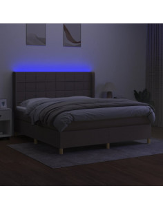 Letto a Molle con Materasso e LED Tortora 180x200 cm in Tessuto 2