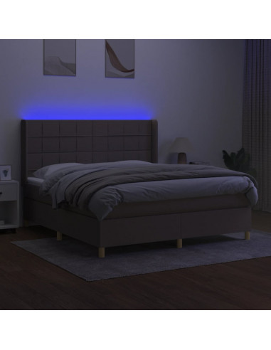 Letto a Molle con Materasso e LED Tortora 180x200 cm in Tessuto