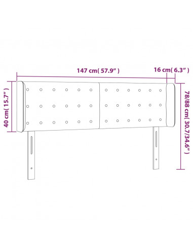 Testiera a LED Crema 147x16x78/88 cm in Tessuto
