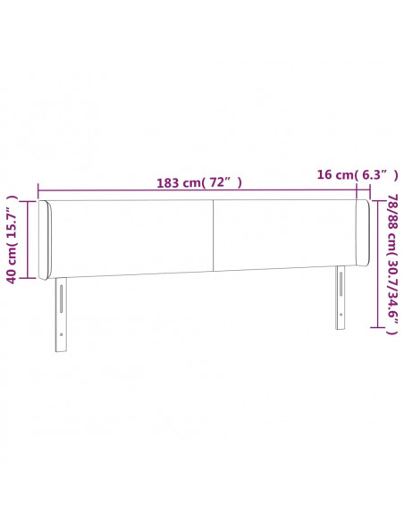 Testiera a LED Crema 183x16x78/88 cm in Tessuto