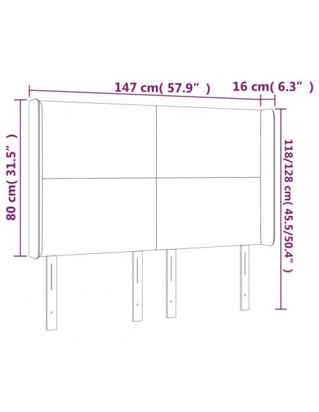 Testiera a LED Nera 147x16x118/128 cm in Velluto