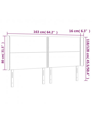 Testiera a LED Nera 163x16x118/128 cm in Velluto