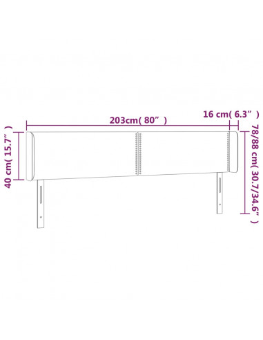 Testiera a LED Tortora 203x16x78/88 cm in Tessuto