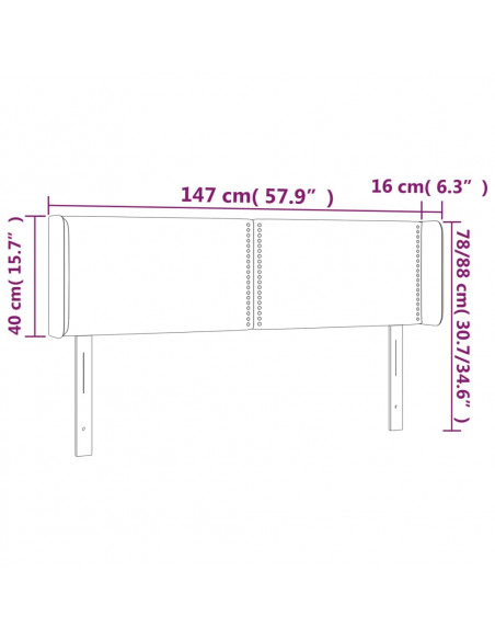 Testiera a LED Tortora 147x16x78/88 cm in Tessuto