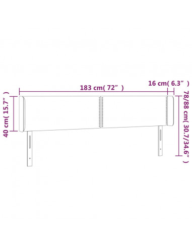 Testiera a LED Tortora 183x16x78/88 cm in Tessuto
