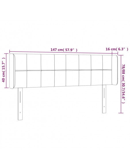 Testiera a LED Tortora 147x16x78/88 cm in Tessuto