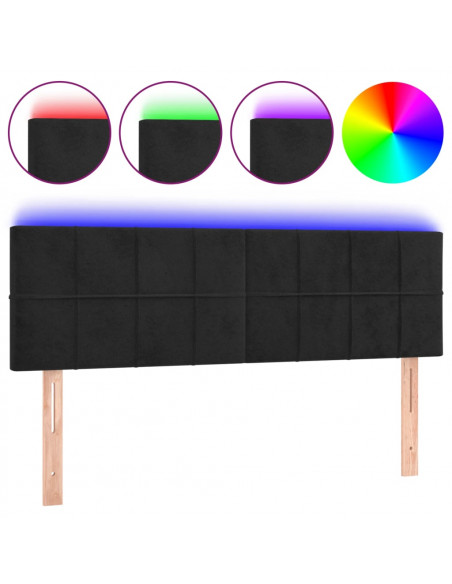 Testiera a LED Nera 144x5x78/88 cm in Velluto