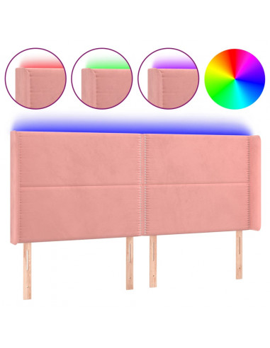 Testiera a LED rosa 163x16x118/128 cm in Velluto