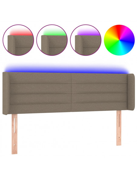 Testiera a LED Tortora 147x16x78/88 cm in Tessuto