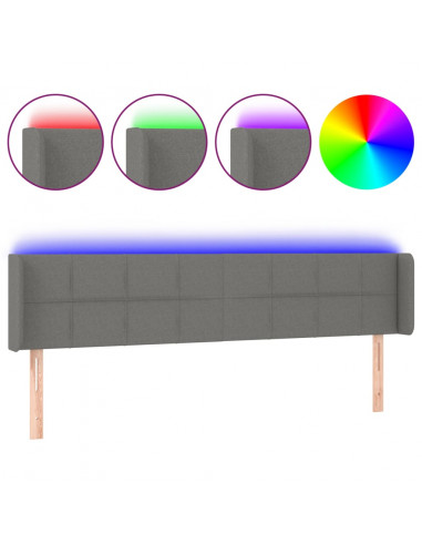 Testiera a LED Grigio Scuro 183x16x78/88 cm in Tessuto