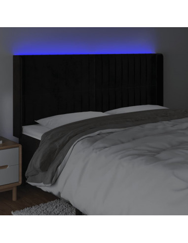 Testiera a LED Nera 183x16x118/128 cm in Velluto