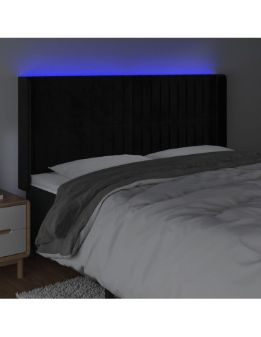 Testiera a LED Nera 203x16x118/128 cm in Velluto