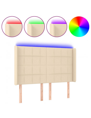 Testiera a LED Crema 147x16x118/128 cm in Tessuto