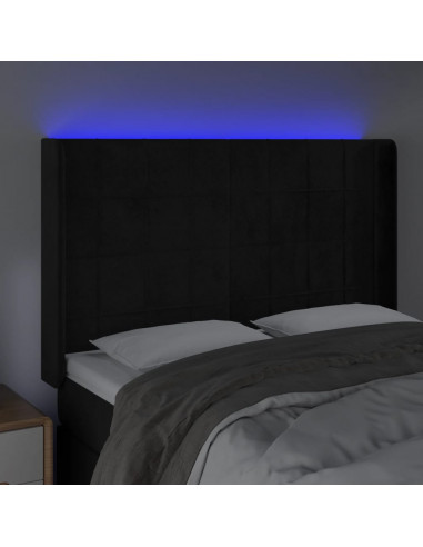 Testiera a LED Nera 147x16x118/128 cm in Velluto