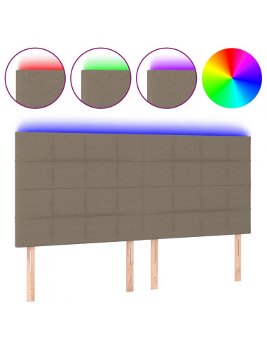 Testiera a LED Tortora 180x5x118/128 cm in Tessuto