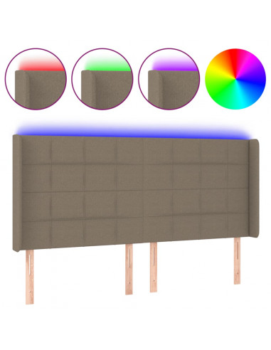 Testiera a LED Tortora 183x16x118/128 cm in Tessuto