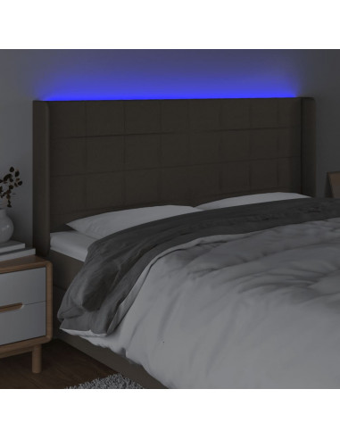 Testiera a LED Tortora 183x16x118/128 cm in Tessuto