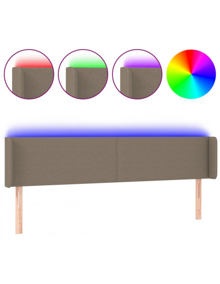 Testiera a LED Tortora 203x16x78/88 cm in Tessuto