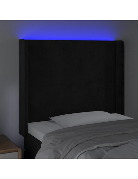 Testiera a LED Nera 83x16x118/128 cm in Velluto