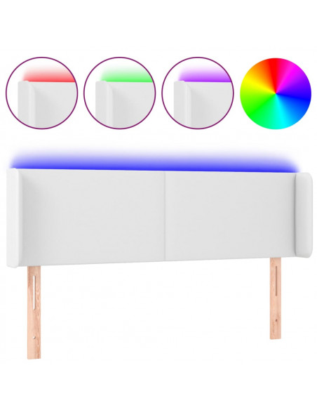 Testiera a LED Bianca 147x16x78/88 cm in Similpelle