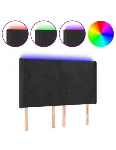 Testiera a LED Nera 147x16x118/128 cm in Velluto