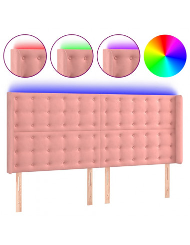 Testiera a LED rosa 203x16x118/128 cm in Velluto