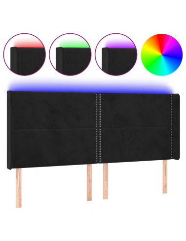 Testiera a LED Nera 183x16x118/128 cm in Velluto