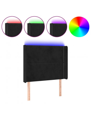 Testiera a LED Nera 83x16x118/128 cm in Velluto