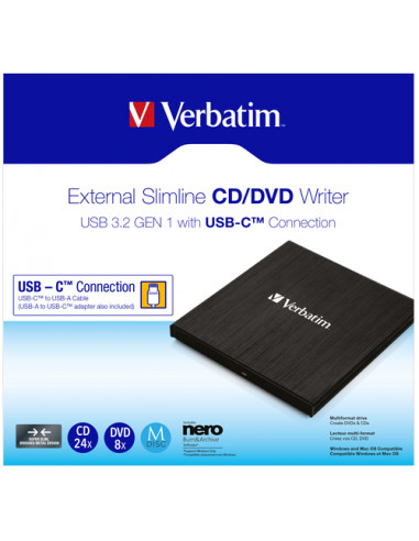 Verbatim 43886 Masterizzatore CD/DVD Esterno - USB 3.2 Gen1 Type-C