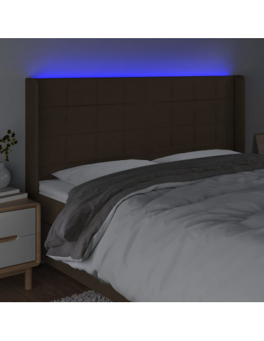 Testiera a LED Marrone Scuro 183x16x118/128 cm in Tessuto