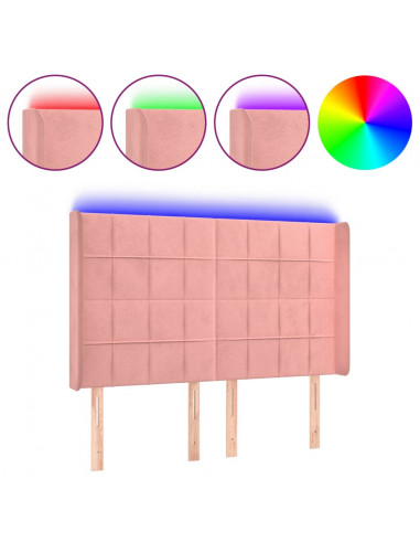 Testiera a LED rosa 147x16x118/128 cm in Velluto