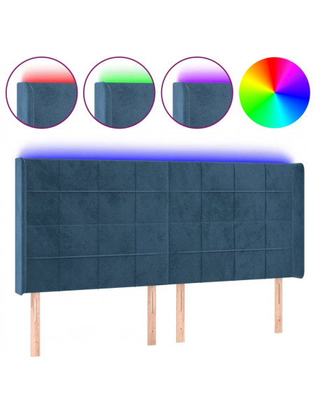 Testiera a LED Blu Scuro 163x16x118/128 cm in Velluto