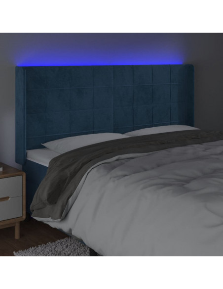 Testiera a LED Blu Scuro 163x16x118/128 cm in Velluto