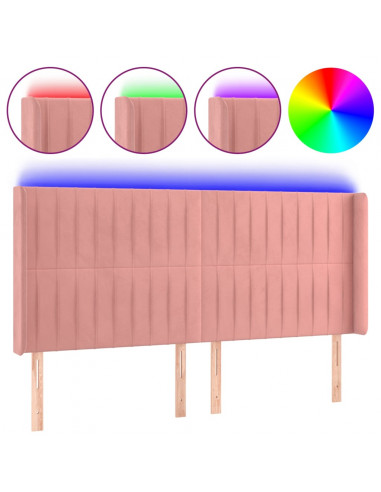 Testiera a LED rosa 163x16x118/128 cm in Velluto