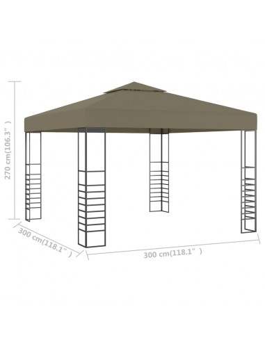 Gazebo da Giardino 3x3 m Grigio Talpa 180 g/m²