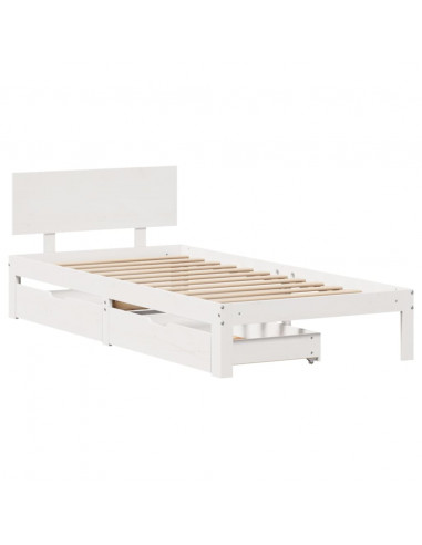 Giroletto con Cassetti Bianco 90x190 cm Legno Massello di Pino