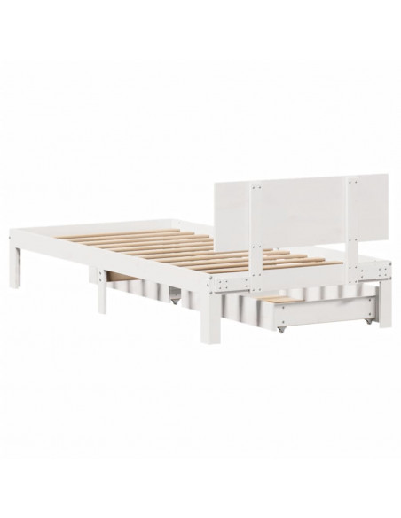 Giroletto con Cassetti Bianco 90x190 cm Legno Massello di Pino