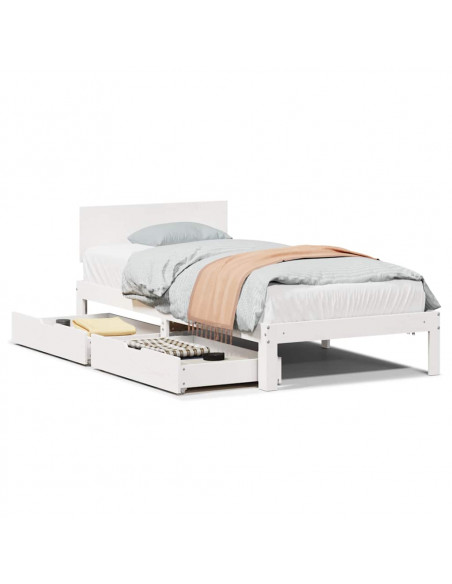 Giroletto con Cassetti Bianco 75x190 cm Legno Massello di Pino