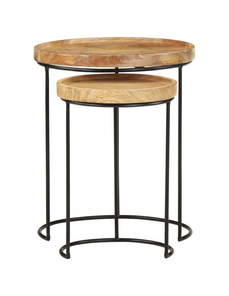 Set Tavolini da Salotto 2 pz Legno Massello di Mango e Acciaio