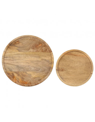 Set Tavolini da Salotto 2 pz Legno Massello di Mango e Acciaio