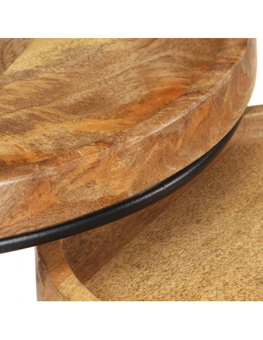 Set Tavolini da Salotto 2 pz Legno Massello di Mango e Acciaio