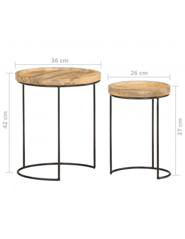 Set Tavolini da Salotto 2 pz Legno Massello di Mango e Acciaio