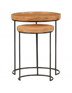 Set Tavolini da Salotto 2 pz Legno Massello di Acacia e Acciaio