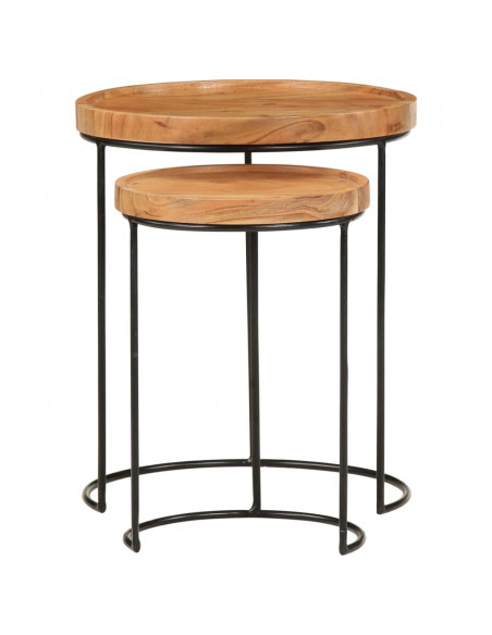 Set Tavolini da Salotto 2 pz Legno Massello di Acacia e Acciaio